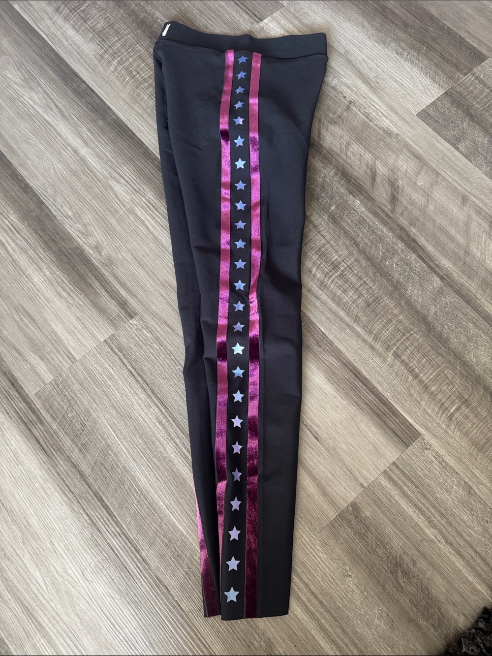 Ultracor small $198 black leggings stars purple velvet stripe gym womens